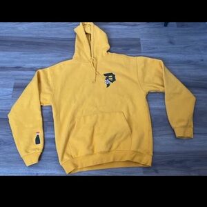 Primitive Mustard Yellow Hoodie with Graphic Accents